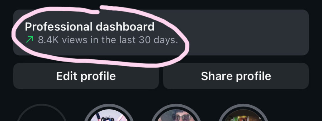 professional dashboard on instagram profile