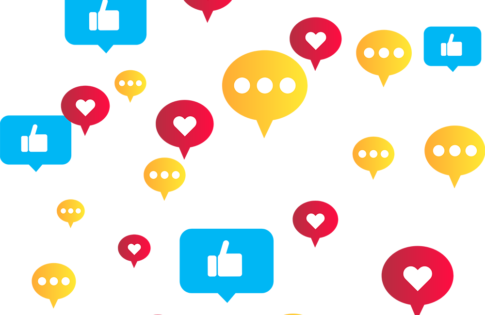 social media interaction icons. likes, hearts, chat bubbles